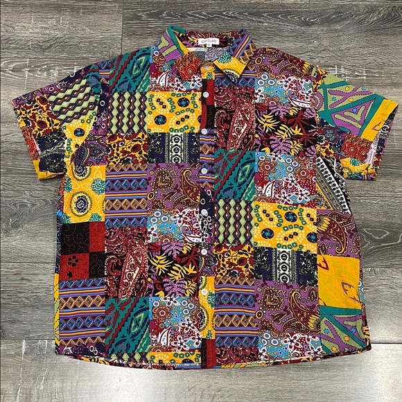 QZH.DUAO Other - QZH.DUAO Colorful Patchwork Men's Shirt size XL